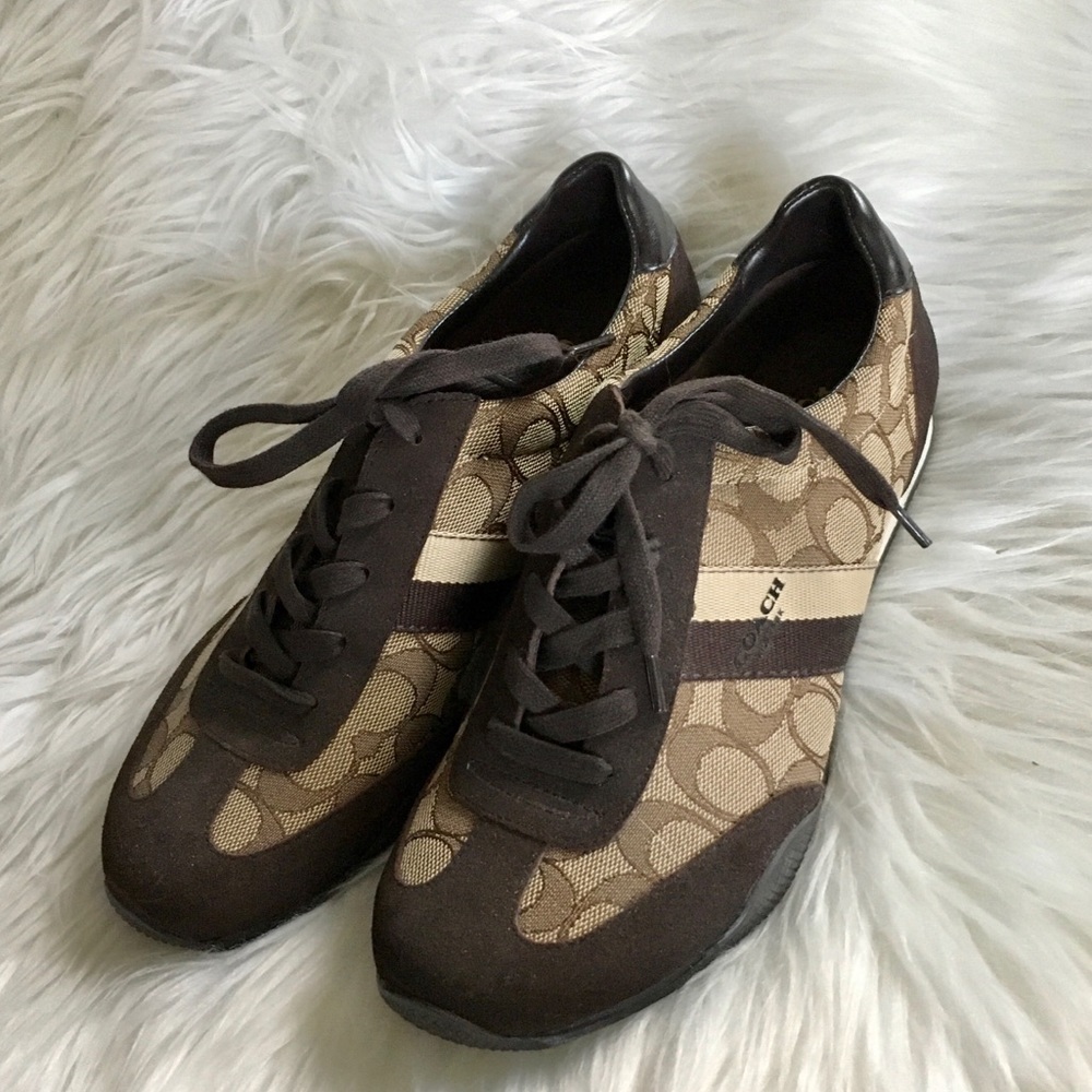 Coach brown cream tan tennis shoe sneaker